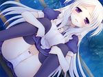  1girl artist_request black_legwear black_thighhighs blush character_request faint_tone fummy game_cg kotoharu_rua long_hair outdoors panties purple_eyes reon_(company) solo source_request thighhighs white_hair white_panties 