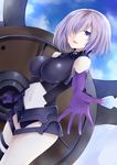  elbow_gloves fate/grand_order fate_(series) gloves hair_over_one_eye hiba_(p-p-purin) highres mash_kyrielight purple_eyes purple_hair short_hair single_thighhigh solo thighhighs 