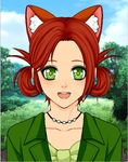  cat_ears close-up freckles grass green_eyes happy jewelry necklace personification red_hair silverfeather222 squirrelflight tree warrior_cats 
