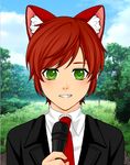  close-up cloud day firestar grass green_eyes male_focus microphone necktie red_hair silverfeather222 sky tree tuxedo 