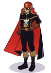  1boy belt brown_gloves captain_falcon cosplay f-zero full_body gloves hand_on_hip harlock harlock_(cosplay) helmet highres male_focus mask simple_background skull_print solo splashbrush standing super_smash_bros. uchuu_kaizoku_captain_harlock white_background 