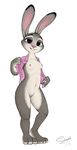  2016 anthro breasts clothing disney female fur grey_fur hi_res judy_hopps lagomorph long_ears looking_at_viewer mammal nude purple_eyes rabbit selenophile smile solo zootopia 