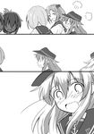  akatsuki_(kantai_collection) anchor_symbol comic commentary_request flat_cap greyscale hair_bobbles hair_ornament hat hibiki_(kantai_collection) ikazuchi_(kantai_collection) inazuma_(kantai_collection) kantai_collection long_hair monochrome open_mouth original sagiri_(usui_harusame) sailor_collar sazanami_(kantai_collection) silent_comic smile usui_harusame 