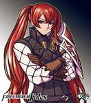  1girl crossed_arms fire_emblem fire_emblem_if frown jadenkaiba looking_at_viewer luna_(fire_emblem_if) nintendo red_hair twintails upper_body 