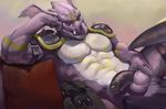  abs anthro armor athletic balls biceps black_penis dragon dragoneer erection eyrich half-erect horn humanoid_penis looking_down lying male markings muscular nude pecs penis pose reptile retracted_foreskin scales scalie smile solo uncut 