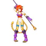  animal_ears breasts breath_of_fire breath_of_fire_ii cat_ears cat_tail cleavage facial_mark furry gloves green_eyes no_pants orange_hair pointy_ears rinpoo_chuan short_hair solo staff tail white_background 