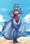  alanscampos beach big_breasts breasts cleavage clothed clothing female fish invalid_tag marine seaside shark smile wide_hips 