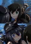  :d akatsuki_(kantai_collection) anchor_symbol black_hair blush commentary crying crying_with_eyes_open flat_cap fubuki_(kantai_collection) green_eyes hat kantai_collection multiple_girls open_mouth purple_eyes purple_hair smile tears usui_harusame 