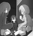  akatsuki_(kantai_collection) commentary drinking drinking_straw greyscale kantai_collection long_hair monochrome multiple_girls original pajamas sagiri_(usui_harusame) sazanami_(kantai_collection) seiza sitting usui_harusame wariza 