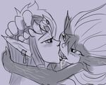  duo female female/female human humanoid kissing mammal midna monochrome nintendo not_furry princess_zelda simple_background the_legend_of_zelda twili twilight_princess ungulatr video_games 