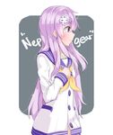  blush character_name d-pad d-pad_hair_ornament from_side hair_ornament highres long_hair looking_to_the_side neckerchief nepgear neptune_(series) purple_eyes purple_hair seojinhui solo 