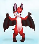  2016 anthro bat blue_eyes cha:jonhs cute digital_media_(artwork) full-length_portrait fur gradient_background hi_res jamesfoxbr jonhs lineless mammal portrait red_fur simple_background smile solo standing teeth wings 