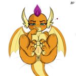  &lt;3 2019 3_toes absurd_res aer0_zer0 anthro anus breasts dragon fangs feet female friendship_is_magic hi_res horn looking_at_viewer my_little_pony nude pussy simple_background smolder_(mlp) solo toes white_background wings 