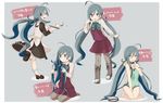  1girl ? ?? adjusting_hair ahoge akanbe alternate_costume apron bare_legs between_legs blouse blue_hair blush boots bow bowtie camisole collar commentary_request cup dress enmaided eyelid_pull finger_to_eye frills grey_eyes grey_hair hair_between_eyes hand_between_legs hand_on_own_chest highres kantai_collection kiyoshimo_(kancolle) kneeling leash long_hair looking_at_viewer low_twintails maid multicolored_hair multiple_views open_mouth pantyhose riz_(ravel_dc) school_uniform seiza shirt sitting sleeveless sleeveless_dress spilling standing teacup tongue tongue_out translation_request tray twintails tying_hair underwear very_long_hair 