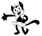  anthro blush bow cat cindy_(fnac) clothing fangs feline female looking_at_viewer mammal monochrome retro simple_background skirt smile solo toony unnecessaryfansmut white_background 