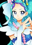  arm_warmers bad_id bad_pixiv_id black_background blue_eyes blue_hair cure_mermaid earrings go!_princess_precure jewelry kaidou_minami long_hair looking_at_viewer magical_girl multicolored_hair ninomae precure purple_hair smile solo sparkle steepled_fingers streaked_hair two-tone_hair upper_body 