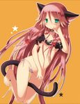  absurdres adapted_costume animal_ears ass_visible_through_thighs barefoot between_legs blush bow bow_panties braid breasts cat_ears cat_tail cleavage collar collarbone crop_top embarrassed eyebrows eyebrows_visible_through_hair fingernails full_body hair_between_eyes hair_ornament highres holding ia_(vocaloid) kemonomimi_mode long_fingernails long_hair medium_breasts navel no_pants orange_background panties pink_hair shirokuma_(shiropan777) side-tie_panties simple_background solo star stomach string_panties tail tail_between_legs thigh_gap thigh_strap twin_braids underboob underwear untied untied_panties very_long_hair vocaloid white_panties 