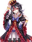  absurdres alternate_costume bad_id bad_pixiv_id bangle black_hair bracelet cape cross crown dress embellished_costume highres horns jewelry kijin_seija king multicolored_hair necklace queen red_eyes red_hair sheya short_hair skirt solo streaked_hair tongue tongue_out touhou white_hair 