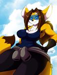  anthro big_breasts blue_eyes breasts brown_fur brown_hair canine chalo claire_(skidd) clothed clothing eyewear female fennec fox fur hair long_hair mammal multicolored_fur smile solo thick_thighs uberquest white_fur wide_hips yellow_fur 