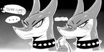  &lt;3 ... blush collar cute dialogue dragon embarrassed english_text eyelashes female frown greyscale monochrome solo speech_bubble spiked_collar sunibee sweat text 