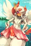  animal_genitalia anthro balls clothed clothing crossdressing eifie erection looking_at_viewer lucky male mammal mega_absol mega_evolution nintendo pok&eacute;mon skirt thick_thighs video_games 