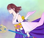  brown_hair detached_sleeves final_fantasy final_fantasy_x highres japanese_clothes jewelry short_hair solo yuna_(ff10) 