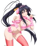  1girl animal_ears big_breasts black_hair blush breasts cleavage dog_ears eyebrows high_school_dxd himejima_akeno large_breasts long_hair ponytail purple_eyes ribbon smile solo 