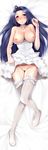  absurdres ahoge bad_id bad_yandere_id bed_sheet blue_hair breasts collarbone dakimakura dress from_above full_body garters head_tilt highres huge_filesize idolmaster idolmaster_(classic) large_breasts long_hair looking_at_viewer lying miura_azusa nipples no_panties on_back pussy red_eyes scan solo thigh_gap thighhighs very_long_hair wedding_dress white_legwear yuki_usagi_(mofurafu) 