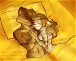  2006 bed breasts canine cat cherushi cuddling dog eyes_closed feline female male mammal navel nude pillow sleeping 