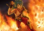  blue_hair breath_of_fire breath_of_fire_ii fire highres long_hair male_focus obu_(13587) running ryuu_(breath_of_fire_ii) solo 