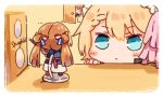  blonde_hair blue_eyes character_name chibi door english_text g36_(girls_frontline) girls_frontline m1903_springfield_(girls_frontline) maid maid_headdress nendoroid room shuzi staring 