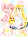  :d bare_shoulders bishoujo_senshi_sailor_moon blonde_hair blue_eyes bow chibi_usa double_bun dress facial_mark flower forehead_mark hair_flower hair_ornament hairpin kneeling leg_ribbon long_hair looking_at_viewer multicolored multicolored_background multiple_girls open_mouth pink_bow pink_footwear pink_hair pink_ribbon pink_skirt princess_serenity red_eyes ribbon seihai_(sailor_moon) shirataki_kaiseki shoes short_hair signature skirt small_lady_serenity smile standing strapless strapless_dress tsukino_usagi twintails white_bow white_footwear white_ribbon white_skirt 
