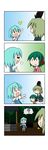  ? absurdres animal_ears arm_up beckoning blue_hair comic dog_ears dress flying_sweatdrops geta ghost ghost_tail gradient gradient_background green_hair hat highres juliet_sleeves kasodani_kyouko long_sleeves night puffy_short_sleeves puffy_sleeves rakugaki-biyori short_sleeves silent_comic snort soga_no_tojiko spoken_question_mark tatara_kogasa tate_eboshi touhou vest visible_air well 