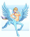  2016 absurd_res breasts cutie_mark equine equine_taur feathered_wings feathers female friendship_is_magic hair hi_res looking_at_viewer mammal multicolored_hair multicolored_tail my_little_pony nauthleroy navel nipples rainbow_dash_(mlp) rainbow_hair rainbow_tail solo spread_wings taur wings 