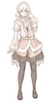  arm_warmers black_legwear blush full_body highres kuro_suto_sukii looking_at_viewer mary_janes mizuhashi_parsee monochrome pantyhose shoes short_hair simple_background sketch skirt solo touhou white_background 