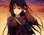  akinashi_yuu black_hair close cropped long_hair original red_eyes scan seifuku sunset 