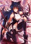  bad_id bad_tumblr_id black_hair black_legwear blake_belladonna bow cleaver hair_bow katana lain long_hair pantyhose rwby solo sword weapon yellow_eyes 