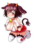  animal_ears bell blush bra breasts cow_bell cow_ears cow_girl cow_horns cow_tail gloves holmy_(show_by_rock!!) horns huge_breasts onsoku_maru short_hair show_by_rock!! skirt solo tail tail_raised underwear 