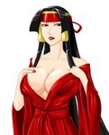  black_hair breasts cleavage fingernails headband japanese_clothes large_breasts lipstick long_fingernails long_hair makeup ml nail_polish rashoujin_mizuki red_eyes samurai_spirits sharp_fingernails sidelocks wide_sleeves 