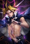  1boy abs cum cum_on_body male_focus multicolored_hair muscle penis sakimichan solo uncensored yami_yuugi yu-gi-oh! 