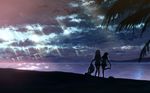  beach cloud dark highres light_rays multiple_girls original scenery silhouette sky sunbeam sunlight undressing wallpaper water yuuki_tatsuya 