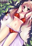  animal_ears armpits bad_id bad_pixiv_id bikini blush breasts brown_hair bunny_ears caidychen from_above large_breasts long_hair lying navel original plaid plaid_bikini purple_eyes sarong solo swimsuit tree_shade underboob white_sarong 