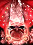  bad_id bad_pixiv_id daizu_(daizubatake) hat highres outstretched_arms polearm purple_hair red_eyes remilia_scarlet short_hair solo spear spear_the_gungnir spell_card spread_arms touhou weapon wings 