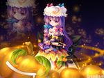  book bow crescent grandia_bing hat long_hair patchouli_knowledge pink_bow purple_eyes purple_hair solo touhou 