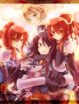 2girls bad_id bad_pixiv_id chastel_aiheap copyright_name flynn_scifo highres hisca_aiheap ibara_riato multiple_boys multiple_girls ponytail red_hair repede siblings sisters tales_of_(series) tales_of_vesperia thighhighs twins yellow_eyes yuri_lowell 