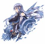  2d bare_shoulders breasts error impossible_clothes impossible_shirt lance large_breasts long_hair polearm red_eyes selvaria_bles senjou_no_valkyria senjou_no_valkyria_1 shield shirt sideways_mouth silver_hair solo weapon 