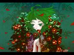  72_(nananatsu) ahoge bad_id bad_pixiv_id banned_artist flower green_eyes green_hair gumi highres petals short_hair solo vocaloid 