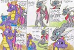  anthro book clothing comic cynder dialogue dragon dress female grass green_eyes horn jazz_the_tiger male outside purple_body purple_eyes scalie smile spyro spyro_the_dragon suggestive text video_games wings 