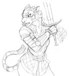 2016 action_pose anthro armor feline female guoh looking_away mammal melee_weapon simple_background solo sword tiger weapon white_background 