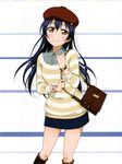  absurdres analog_clock artist_request blue_hair blush bracelet clock hair_ornament highres jewelry long_hair looking_at_viewer love_live! love_live!_school_idol_festival love_live!_school_idol_project non-web_source official_art skirt smile solo sonoda_umi watch wristwatch yellow_eyes 